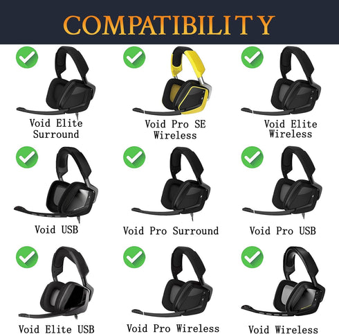 SOULWIT Replacement Mesh Fabric Headband Pad Kit for Corsair Void/Void Pro/Void Elite/Surround Wired & Wireless RGB USB Gaming Headphones, Headset Head Band Top Cushion Cover Repair Part - Black