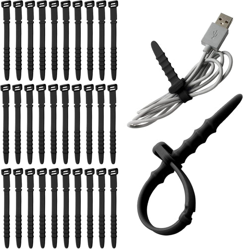 30 Pieces Silicone Zip Ties, 4.5 Inch Reusable Rubber Cable Ties for Charging Cables, USB C, Lightning Cable, Earphone