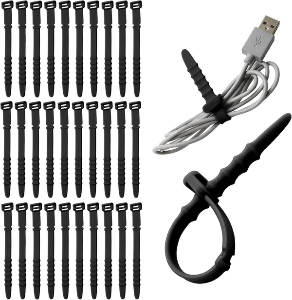 30 Pieces Silicone Zip Ties, 4.5 Inch Reusable Rubber Cable Ties for Charging Cables, USB C, Lightning Cable, Earphone