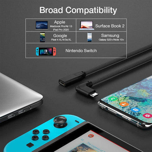 UseBean 0.6FT Right Angle USB C Extension Cable, 90 Degree USB-C 3.2 Gen 2 20Gbps for iPhone 16 15, MacBook