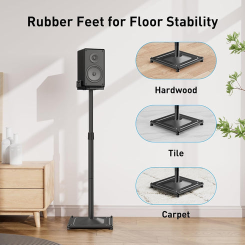 PERLESMITH Universal Speaker Stands for Surround Sound, Holds up to 11LBS, Adjustable Height for Satellite & Bookshelf