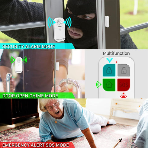 Fosmon Wireless Door Alarms for Home Security with Remote, 130dB Sensors, Battery-Powered, Kids Safety
