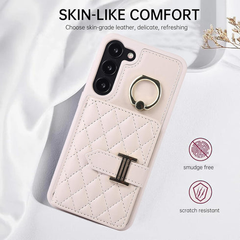 Samsung Galaxy S23 5G Wallet Case with Screen Protector, Ring Stand, Card Holder, Lanyard - Beige for Men & Women.