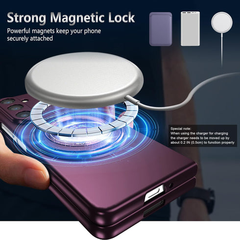 Magnetic Case for Galaxy Z Fold 5 5G, Lightweight Slim Fit Drop Protection Rugged Shockproof Cover - Wine Red