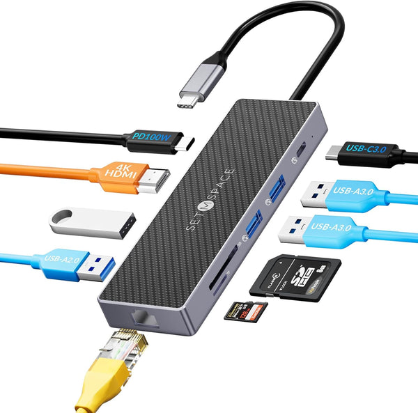 SETMSPACE USB C Docking Station, Laptop Docking Station 10 in 1 with Ethernet