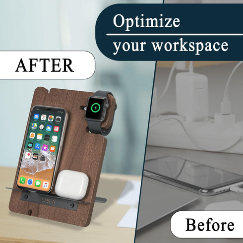 J JACKCUBE DESIGN Wood Charging Docking Station, Multi Device Nightstand Organizer Holder for Smartphone Cellphone
