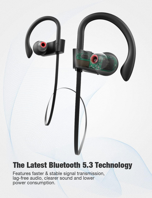 Otium Wireless Bluetooth Earbuds - IPX7 Waterproof Sports Headphones, 15H Playtime, Sound Isolation, Black.