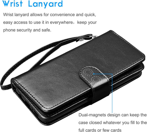 Tekcoo Wallet Case for iPhone 11 Pro, Luxury ID Cash Slots Holder, Black Detachable Magnetic