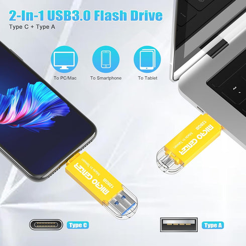 INLAND Micro Center Super Speed 2-in-1 128GB Type C Flash Drive & OTG USB 3.0 Type A Dual Flash Drives Thumb Drive Memory Storage Photo Stick for Android Smartphone Computers MacBook Tablets PC