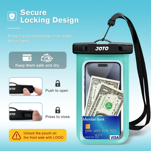 JOTO IPX8 Waterproof Phone Pouch Case, Underwater Dry Bag for iPhone 15 14 13 12 11 Pro Max, Galaxy S24 (2 Pack)