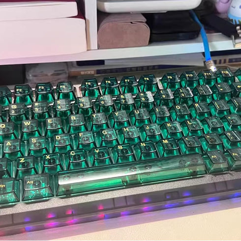 Transparent Green Keycaps, Backlit Clear Crystal Keycap, 156 Keys PBT Cherry Profile Custom Keyboard Keycap Set for 60%