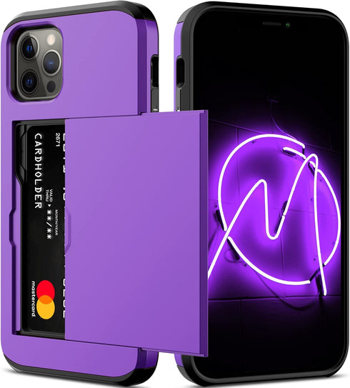 Nvollnoe for iPhone 12 Case, Heavy Duty Protective Dual Layer Shockproof Hidden Card Slot Slim Wallet Case for iPhone