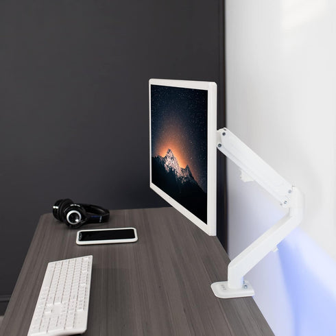 VIVO Articulating Single Monitor Stand, 17 to 27 inch Pneumatic Spring Arm Clamp-on Desk Mount, Max VESA 100x100, White