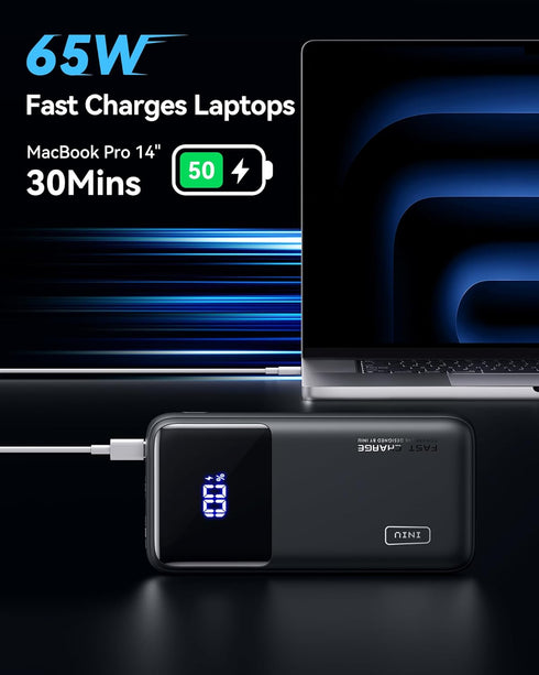 INIU Power Bank 20000mAh, 65W USB C Laptop Portable Charger, PD QC Fast Charging 3-Output for MacBook, iPad, Samsung