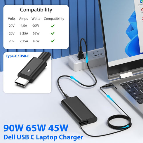 New 90W USB C Laptop Charger, Power Adapter for Dell XPS, Latitude 3400 3500 5400, Precision 3540 Supply