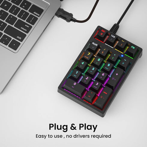 Gurjot 21 Number Pad, Mechanical USB Wired Numeric Keypad with Color Backlit Key Numpad for Laptop Desktop Computer PC