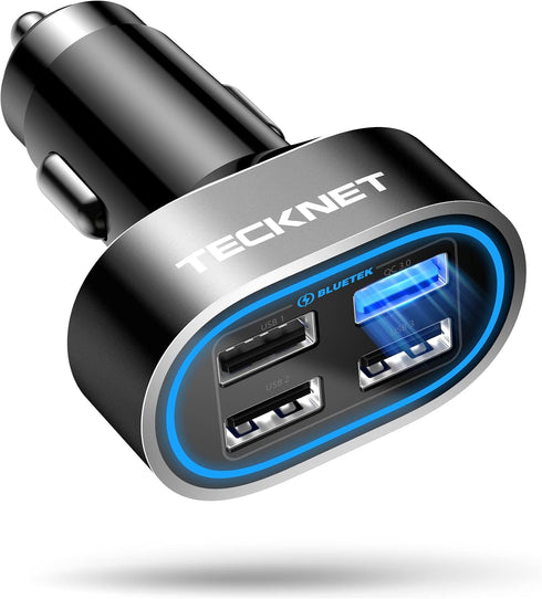 TECKNET USB Car Charger 54W 4-Port Adapter QC 3.0 Port for Fast Charging Compatible with iPhone 15 and Galaxy S23