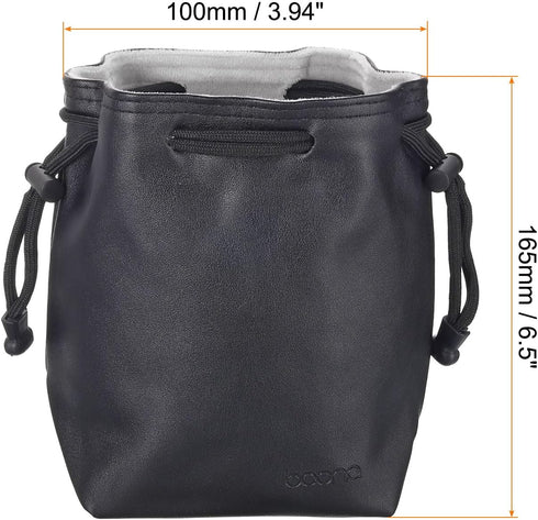 PATIKIL Soft Drawstring Lens Case, Lens Pouch Bag with Cotton Pad 3.94" x 3.94" Thick Fleece Cloth Camera Lens Bag for SLR Lens Water Cups Black