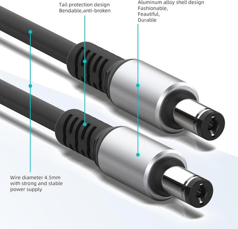 HIEbee 5.5x2.1mm DC Male to Male Aluminum Alloy Extension Cord, Power Adapter Cable, for LED Strip, Surveillance