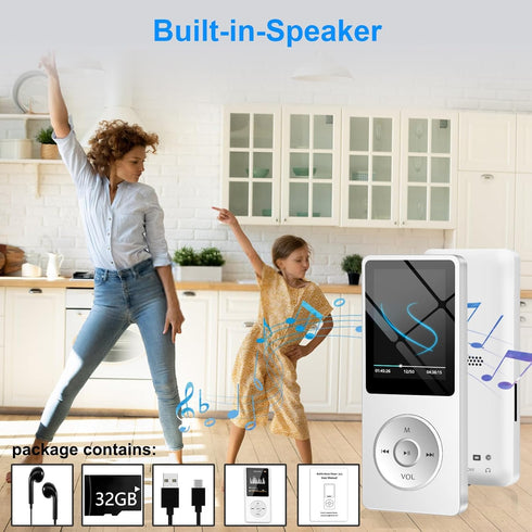 Aigital MP3 32GB MP3 Player with Bluetooth and TF Card, HiFi Music Player with Built-in Speaker and Earphones