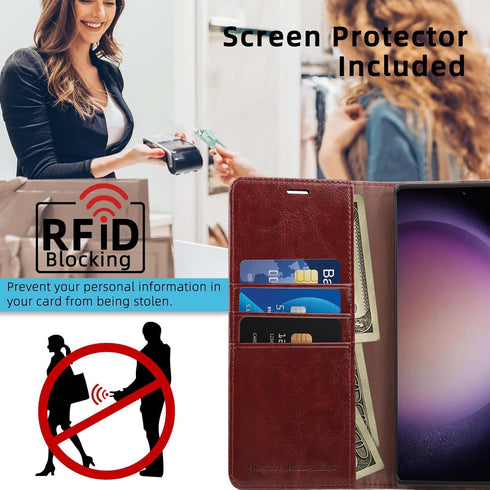 MONASAY Wallet Case for Samsung Galaxy S24 Ultra 5G, RFID Blocking Flip Folio Leather Cover with Credit Card Holder