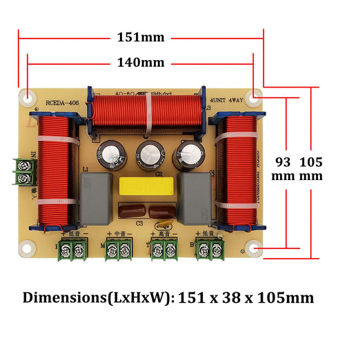 HiQltyla 400W 4-Way RCEDA-406 4 8 2X 1x 1x Speaker Crossover, Passive Crossover for Car Home Audio to Ohm Bass +