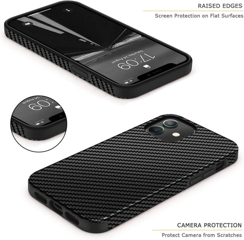 Tasikar iPhone 12 Mini Case Carbon Fiber Leather Design with TPU Hybrid Slim Case (Black)