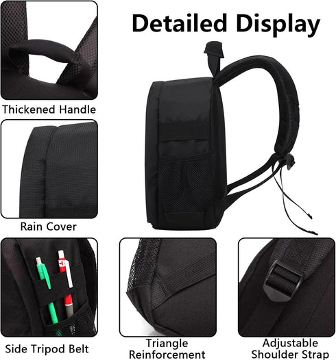 Camera Backpack for DSLR/SLR, Professional Photography Bag for Canon Nikon Sony Digital Lens, Grey