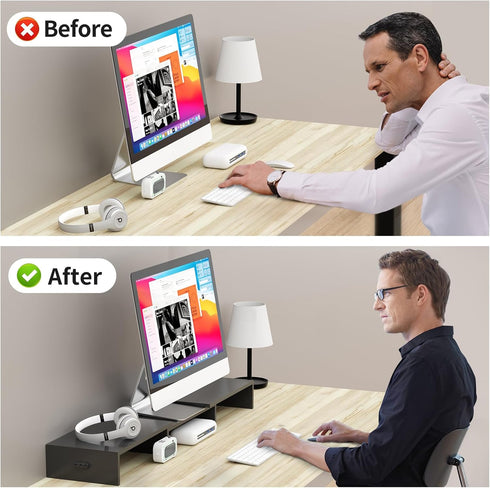 2 48.2" 44 lbs Pholiten Dual Monitor Stand Riser for MonitorsDesktop Monitor Stand with Adjustable Length and Swivel