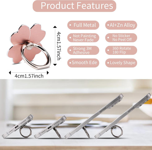 Golden Pearl 4pc-Cell Flower,360 180Angle Phone Ring Stand,Cell Phone Ring Holder Rotate and Adjustable Metal Finger