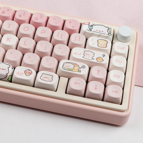 Hyekit PBT Keycaps, 145 Keys, Pink Pig Keycaps, Dye-Sublimation, MOA Profile Custom Keycaps for Cherry Gateron MX