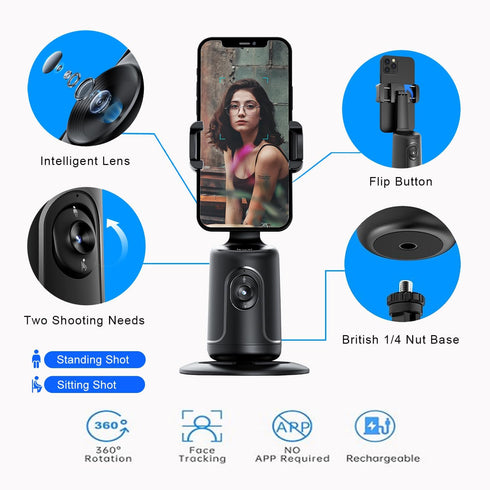 GREEN HOUSE 360Fast Auto Face Tracking Phone Holder & Mount, Rotation, Gimbal Stabilizer for Influencer Content