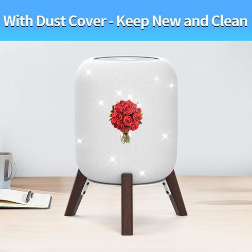 Wood Table Stand for HomePod 1 and 2 - Dust-Proof Cover, Anti-Slip Wooden Desk Stand Compatible with Homepod