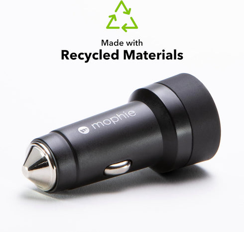 mophie 30W USB-C Car Charger, Eco-Friendly Fast Charging for Devices, LED Indicator, Universal AUX Compatibility
