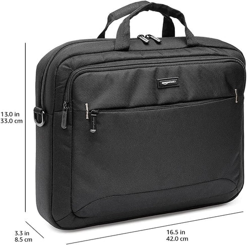Amazon Basics 15.6 in Laptop Bag with Shoulder Strap and Handle, Large Capacity, Spacious Compartments, Black