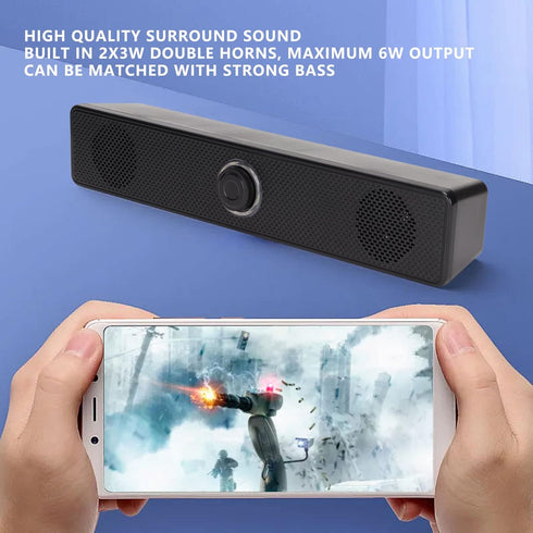 3.5mm Wired External Laptop Speakers, USB Powered Soundbar with Volume Control for Desktop PC, Laptop, Tablet