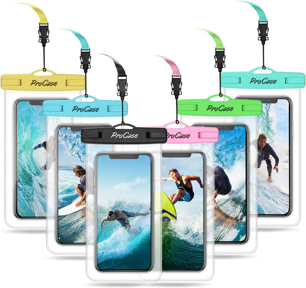 ProCase 6 Pack Waterproof Phone Pouch for iPhone 15 14 13 12 11, Cell Phone Holder with Lanyard, Mixed