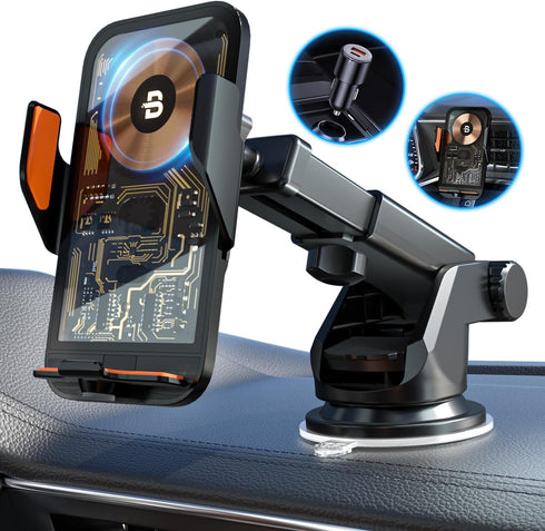 Wireless Car Charger with 15W Fast Charging, Smart Auto Sensor Clamping Phone Mount for iPhone 15 14 13 12 11 Pro Max,