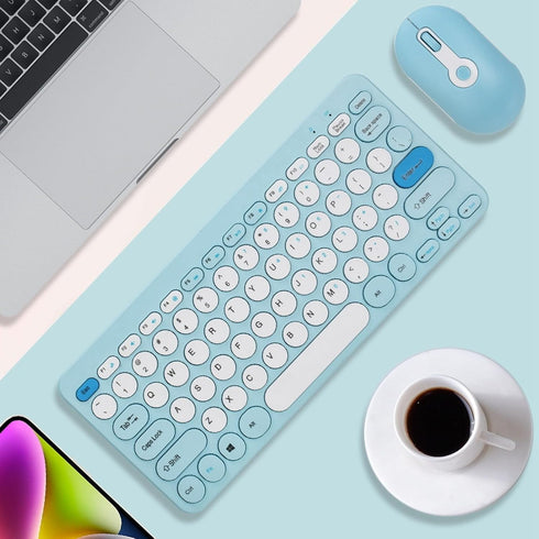 Keyboard and Mouse Combo, Cute Retro Typewriter Keyboard with Round Key, 78 Keys USB Cute Mouse for Desktop, Laptop,