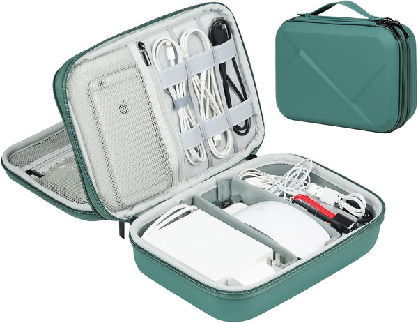 EVA Electronic Accessories Storage Case, Large Shockproof Waterproof Bag for Electronics Organizer, Green, Double Layer