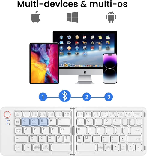 Mini Foldable Bluetooth Keyboard, Portable Wireless Full Size Keyboard (Sync Up to 3 Devices), Ultra-Slim Travel