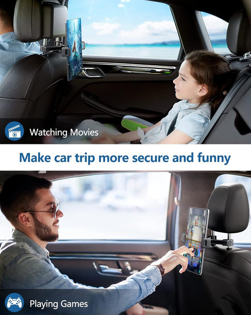 Car Headrest Backseat Mount,Phone/Tablet Car Holder,360 Rotation,Solid & Steady,Car Trip Essentials,Adjustable Back Seat Tablet Holder,Compatible for All 4"-14" Tablets,iPad,cellphones,
