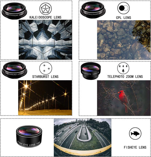 KEYWING 9 1 Lens+198 +0.35X 20X 0.63X Phone Lens Kit in Phone Camera Lens, Zoom Fisheye Super Wide-Angle + Macro Lens +
