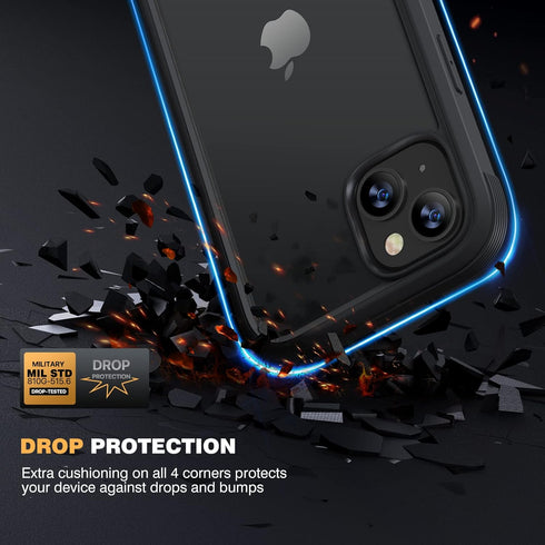 Diaclara Full Body Rugged Case for iPhone 14 Plus, with Built-in Touch Sensitive Anti-Scratch Screen Protector, Black