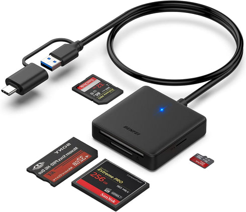 BENFEI 4in1 USB USB-C to SD Micro SD MS CF Card Reader Adapter, Compatible with iPhone 15 Pro/Max, MacBook Pro/Air