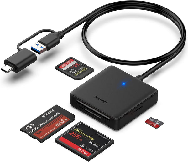 BENFEI 4in1 USB USB-C to SD Micro SD MS CF Card Reader Adapter, Compatible with iPhone 15 Pro/Max, MacBook Pro/Air