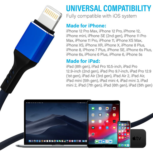 iPhone Charger Cable, Apple MFi Certified 5 Pack 6 FT Blue Long Lightning Fast Charging High Speed Data Sync USB Cable