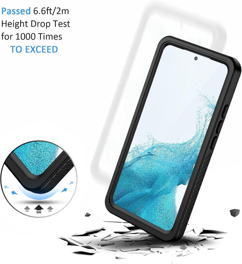 Lanhiem Waterproof Case for Samsung Galaxy S22 - IP68 Dustproof with Built-in Screen Protector, Heavy Duty Black/Clear