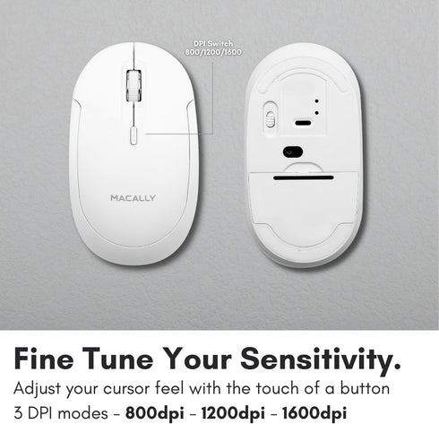 Macally Wireless Bluetooth Mouse for Mac, MacBook Pro/Air, iPad, and PC - Quiet Click, Comfortable, White