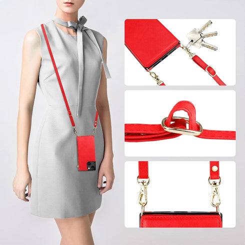 Bocasal Crossbody Wallet Case for iPhone 13, Magnetic Flip Folio Purse with RFID Blocking Card Slot, 6.1 Inch (Red)